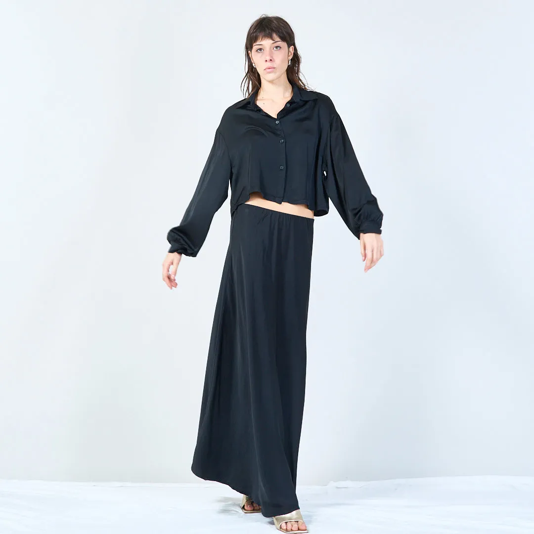 Cropped satin silk blouse with wide collar wholesale