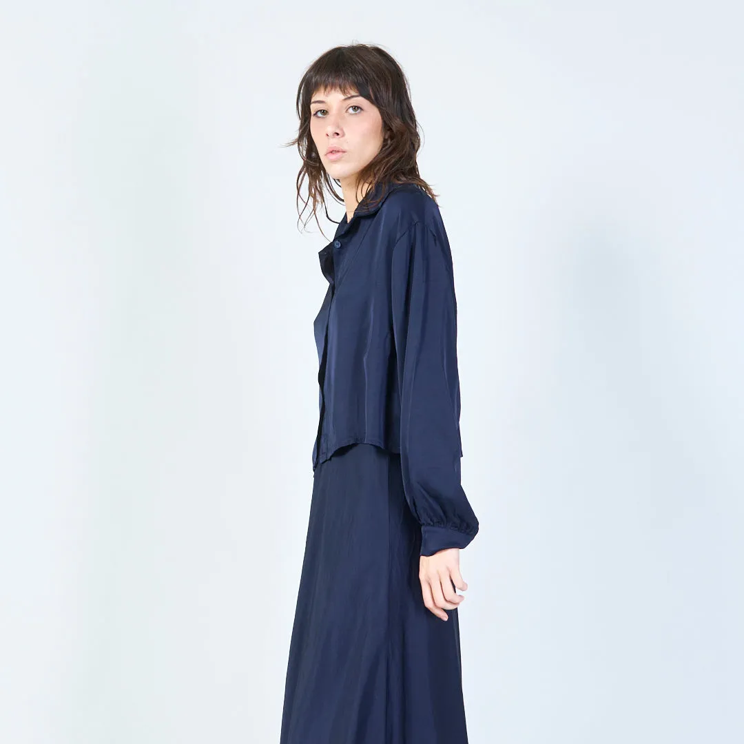 Cropped satin silk blouse with wide collar wholesale