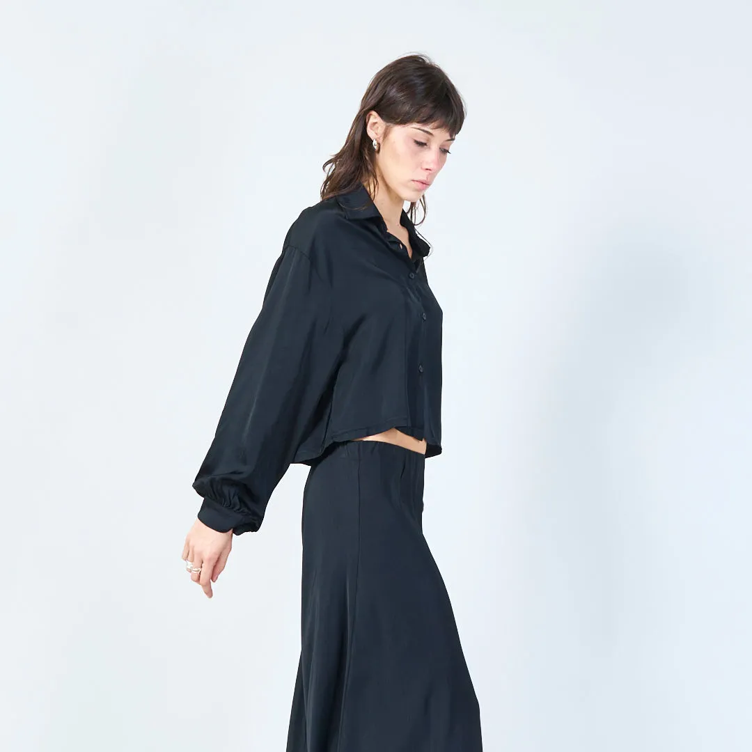 Cropped satin silk blouse with wide collar wholesale