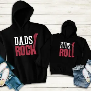 Dads Rock & Kids Roll Matching Black Hoodies