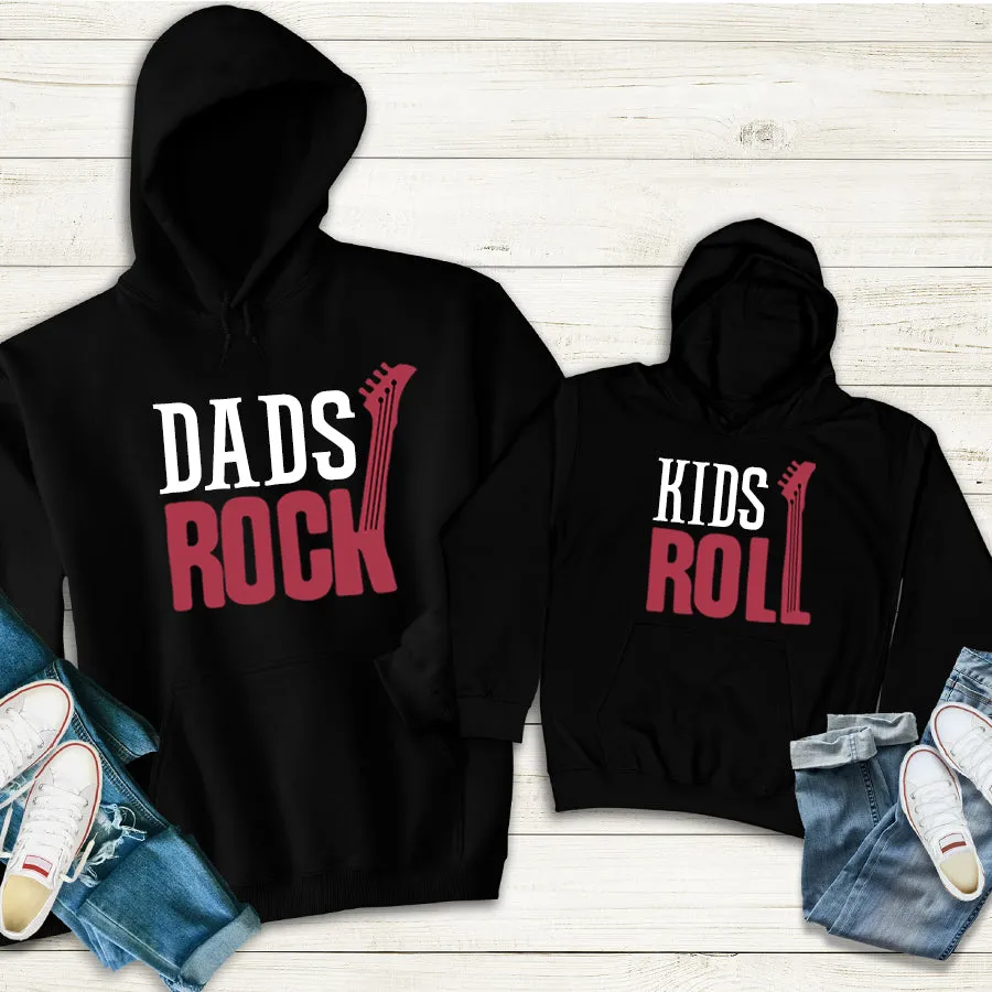 Dads Rock & Kids Roll Matching Black Hoodies