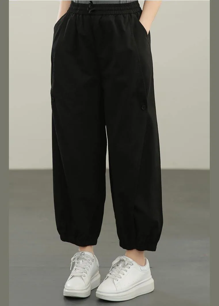 Diy Black ,Pockets Cargo Summer Cotton  Pants