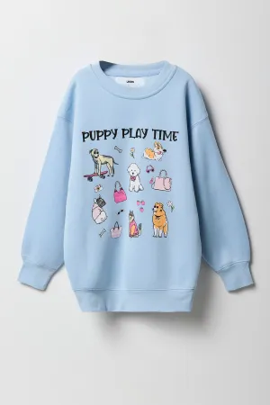 Girls Oversized Graphic Fleece Sweatshirt