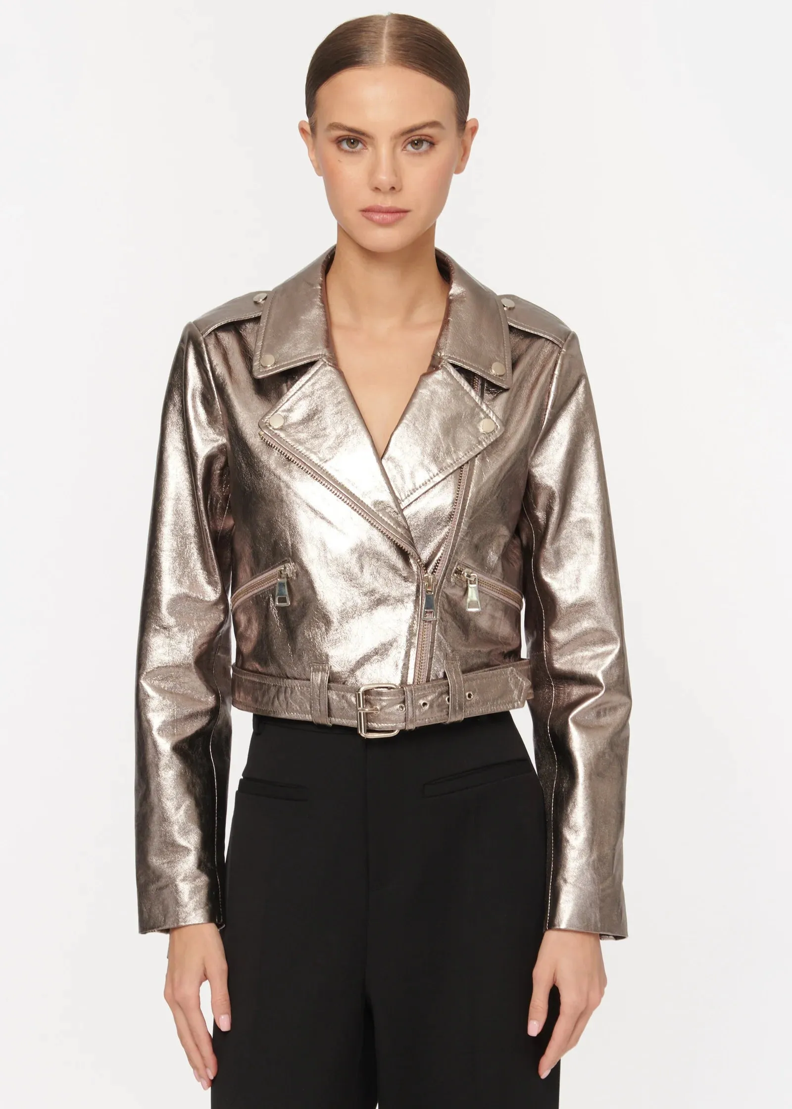 Kali Lamb Leather Jacket | Metallic Fog