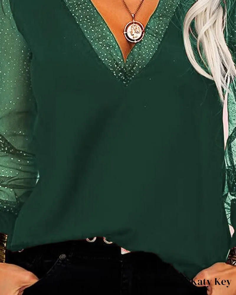 KatyKey - Chic and Sleek Contrast Mesh Long Sleeve Top