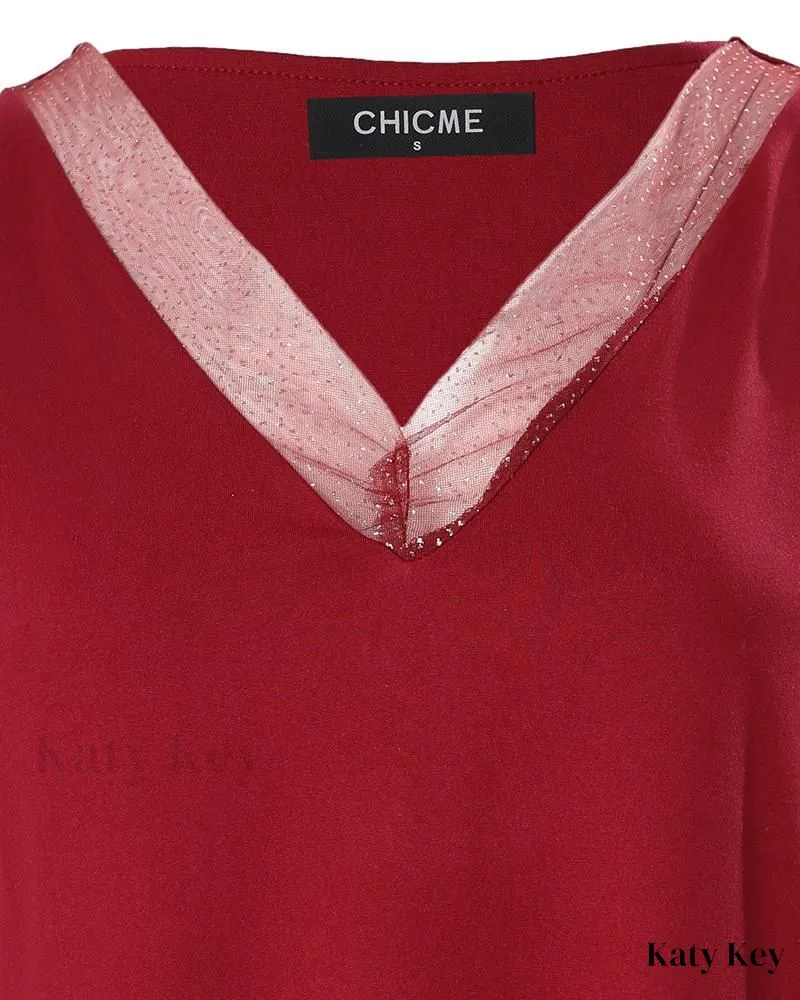 KatyKey - Chic and Sleek Contrast Mesh Long Sleeve Top