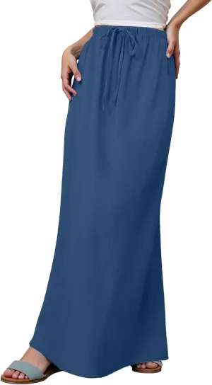 Maxi Skirts for Women Elastic High Waisted A-Line Summer Beach Long Skirts Boho Flowy Comfy Vocation Skirts