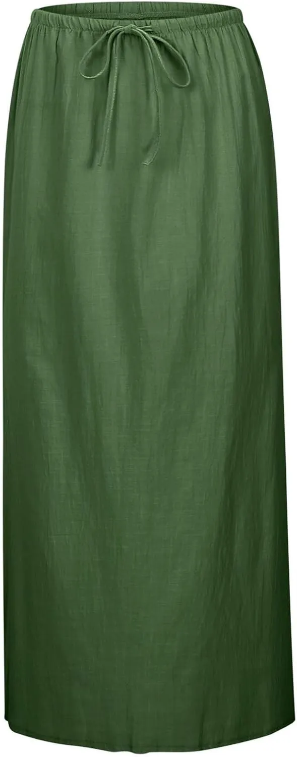 Maxi Skirts for Women Elastic High Waisted A-Line Summer Beach Long Skirts Boho Flowy Comfy Vocation Skirts