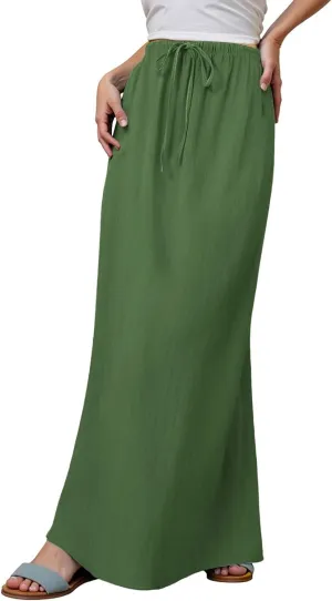 Maxi Skirts for Women Elastic High Waisted A-Line Summer Beach Long Skirts Boho Flowy Comfy Vocation Skirts