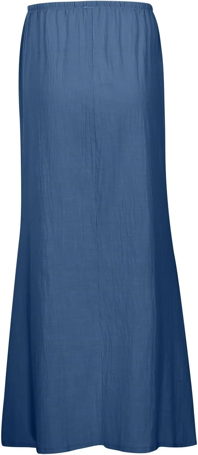 Maxi Skirts for Women Elastic High Waisted A-Line Summer Beach Long Skirts Boho Flowy Comfy Vocation Skirts