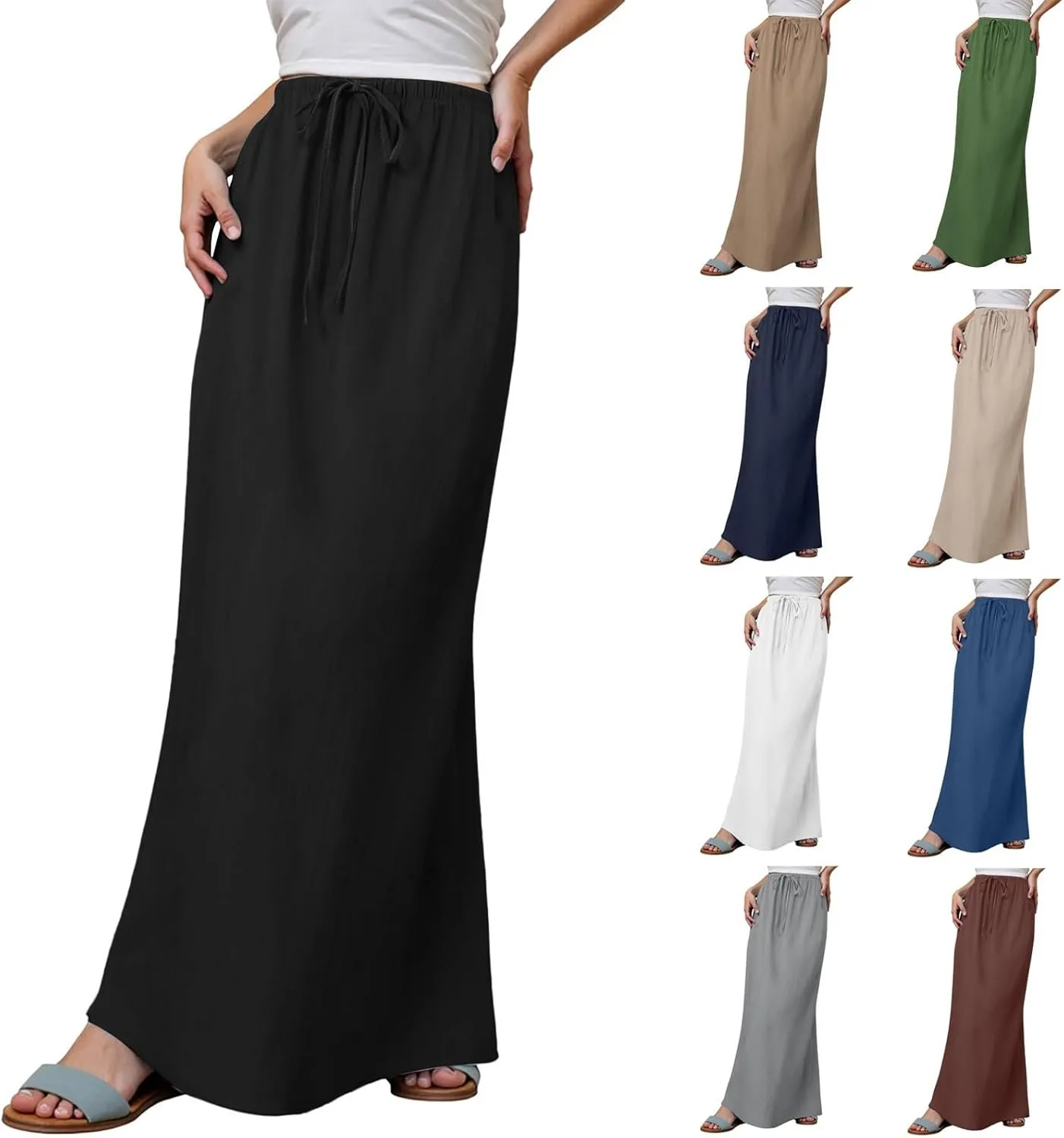 Maxi Skirts for Women Elastic High Waisted A-Line Summer Beach Long Skirts Boho Flowy Comfy Vocation Skirts