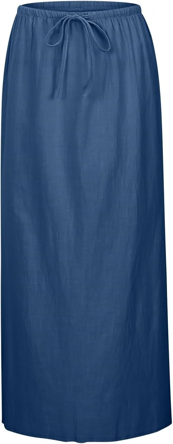 Maxi Skirts for Women Elastic High Waisted A-Line Summer Beach Long Skirts Boho Flowy Comfy Vocation Skirts