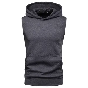 Men Sleeveless Lattice Pockets Hoody T-Shirt