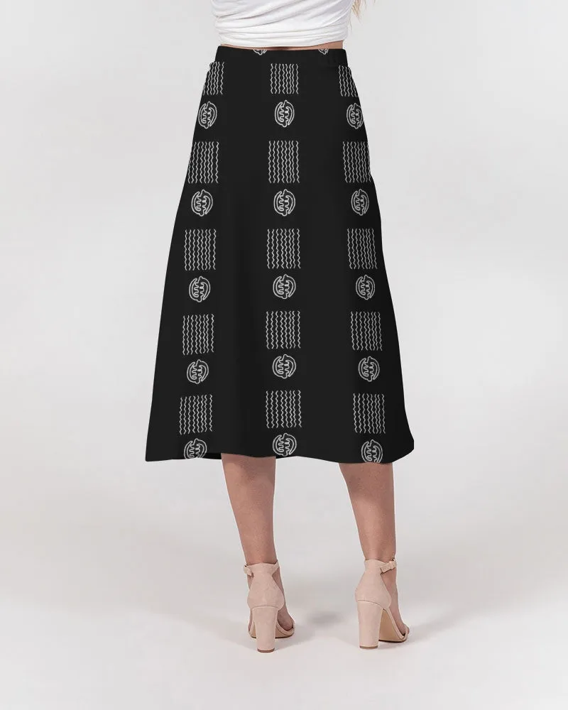 Mombo on black Women's A-Line Midi Skirt