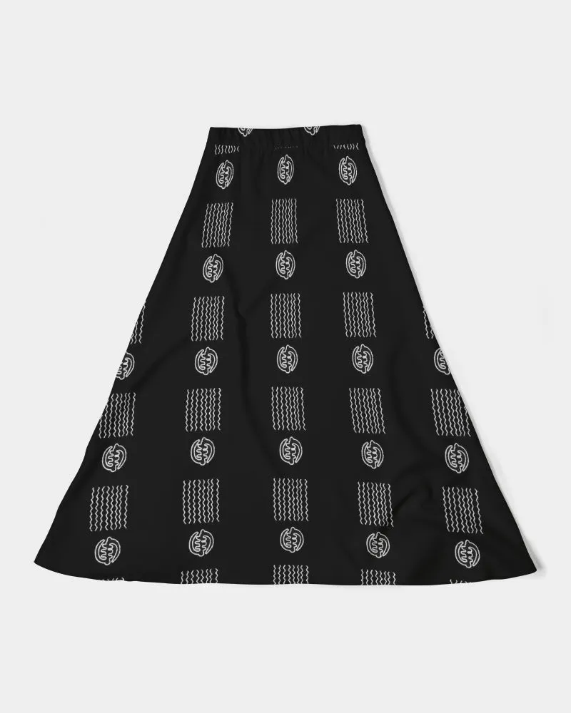 Mombo on black Women's A-Line Midi Skirt
