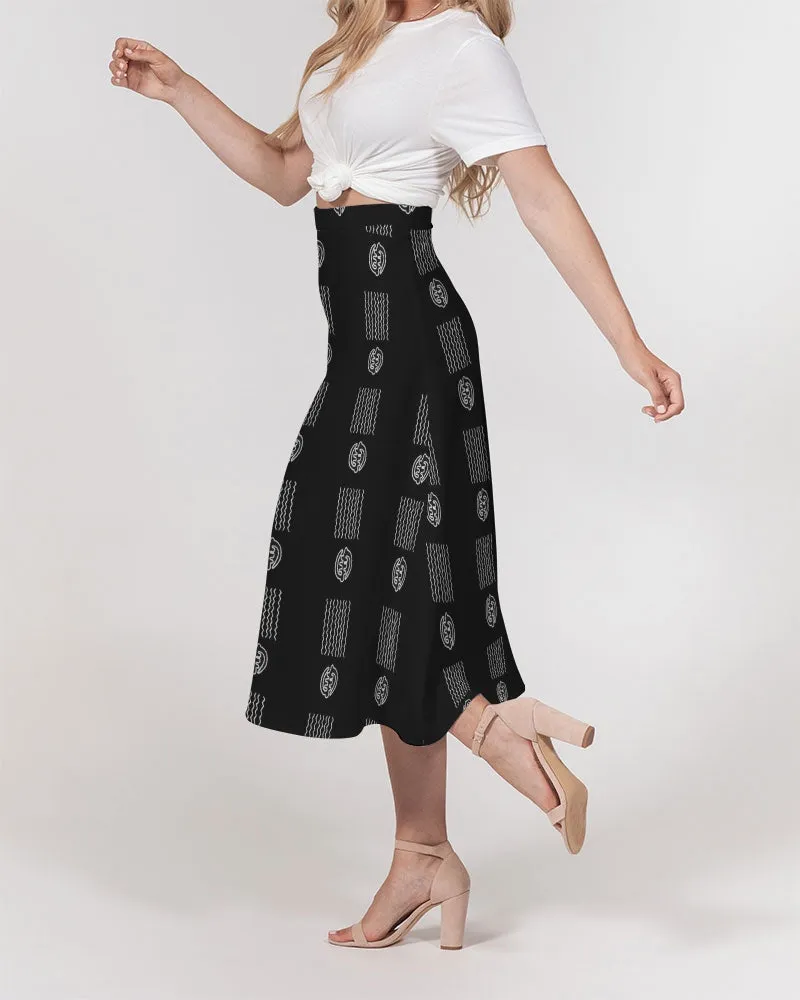 Mombo on black Women's A-Line Midi Skirt