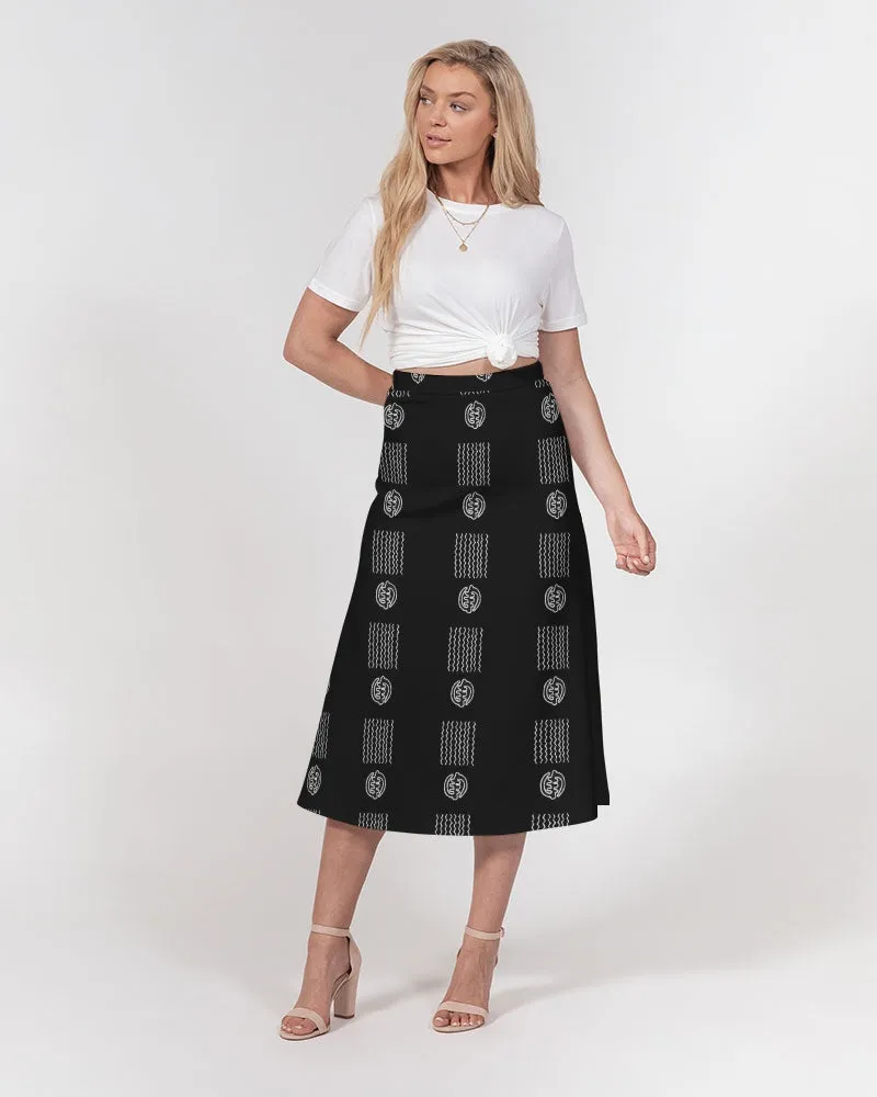 Mombo on black Women's A-Line Midi Skirt