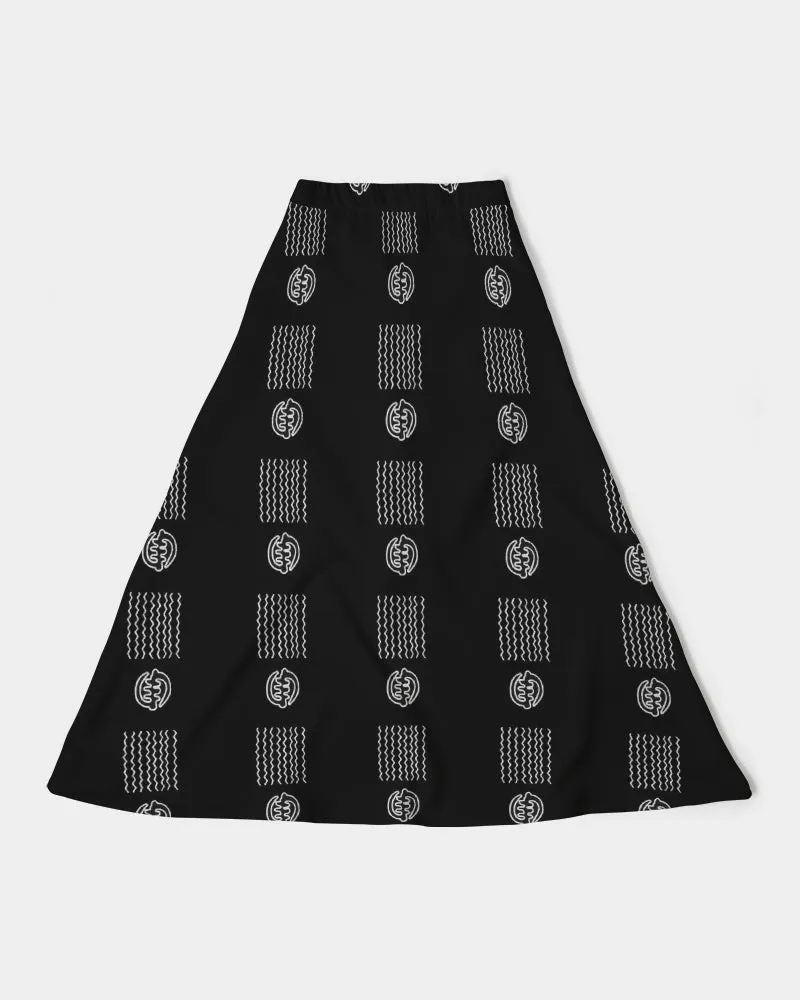Mombo on black Women's A-Line Midi Skirt