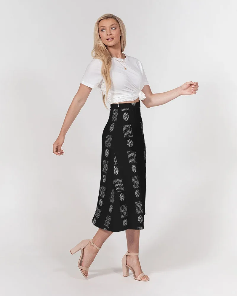 Mombo on black Women's A-Line Midi Skirt