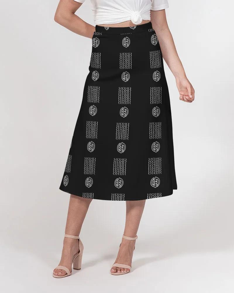Mombo on black Women's A-Line Midi Skirt