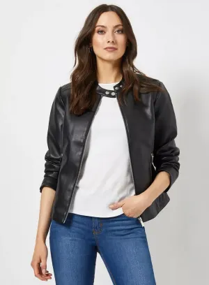 Plain Stylish Black Trending Bomber Leather Jacket For Women By TJS