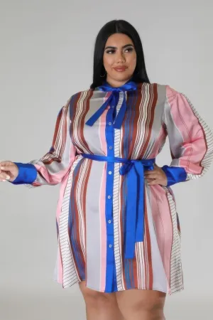 Plus Size Striped Self Tie Dress