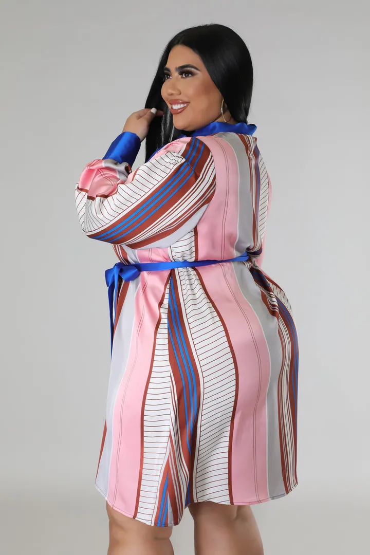 Plus Size Striped Self Tie Dress