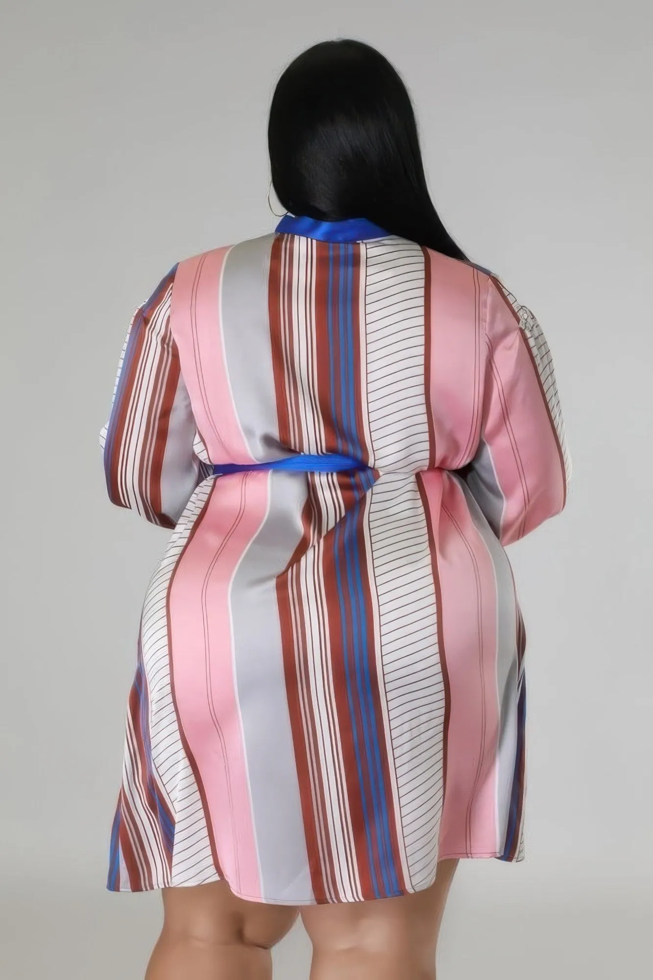 Plus Size Striped Self Tie Dress