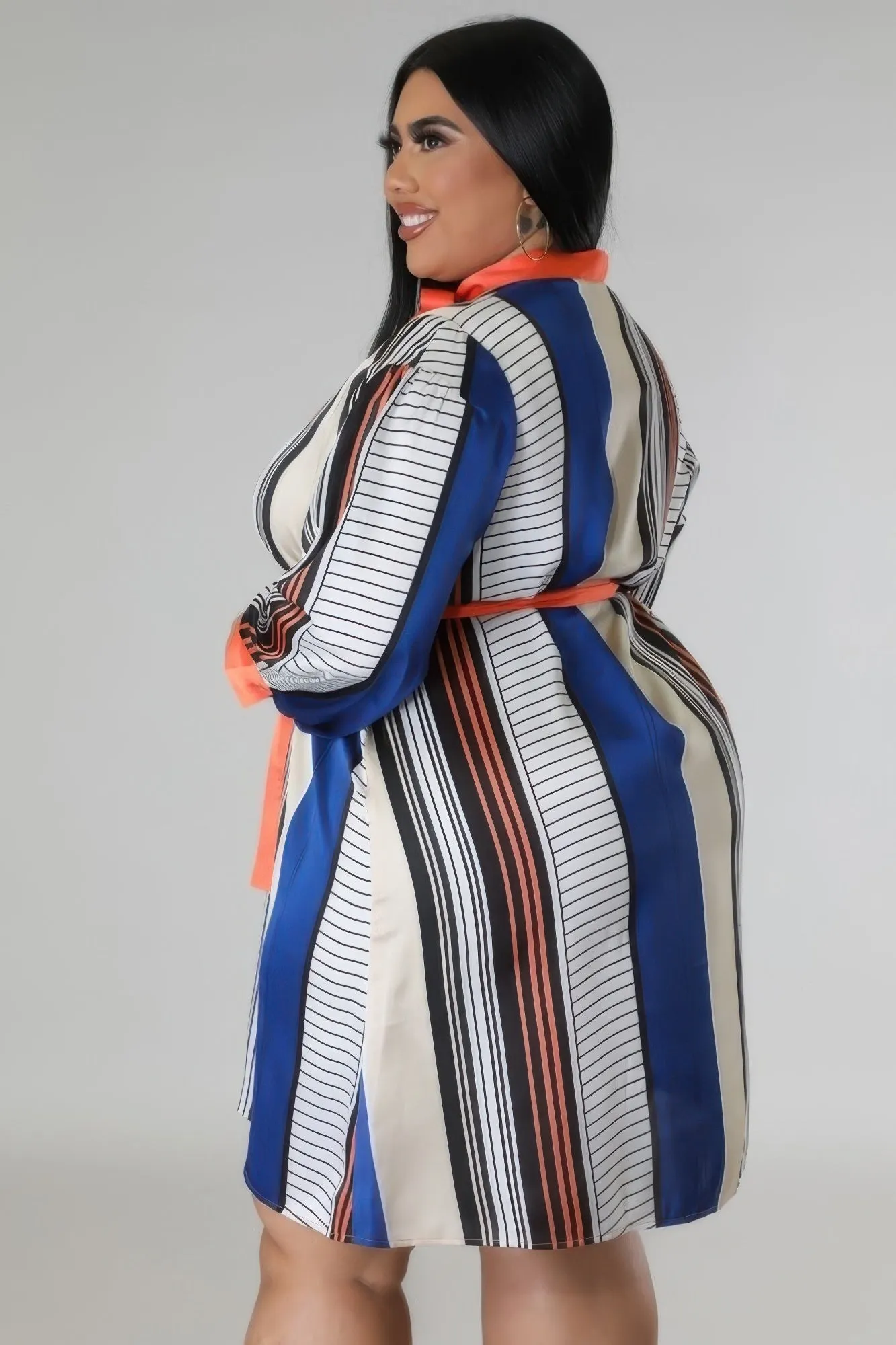 Plus Size Striped Self Tie Dress