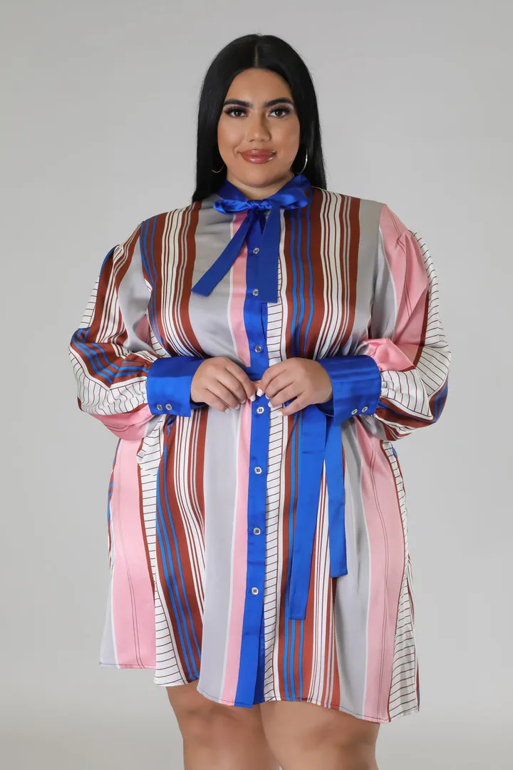 Plus Size Striped Self Tie Dress