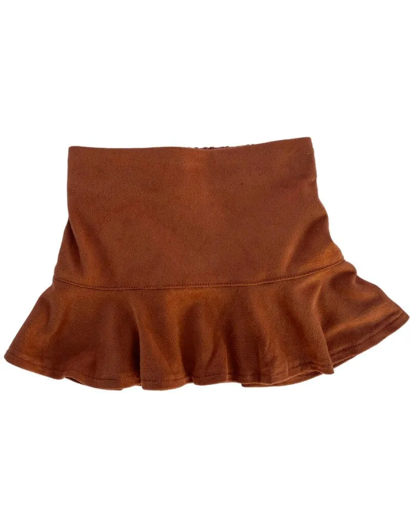 Polly Ruffle Hem Skirt - Caramel Suede