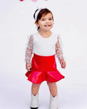 Polly Ruffle Hem Skirt - Ruby Red Pleather