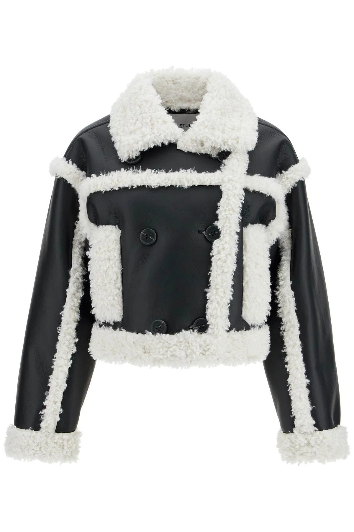 "cropped faux leather jacket kristy 61090 9010 BLACK/OFF WHITE