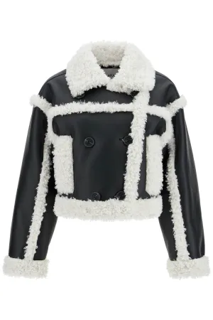 "cropped faux leather jacket kristy 61090 9010 BLACK/OFF WHITE
