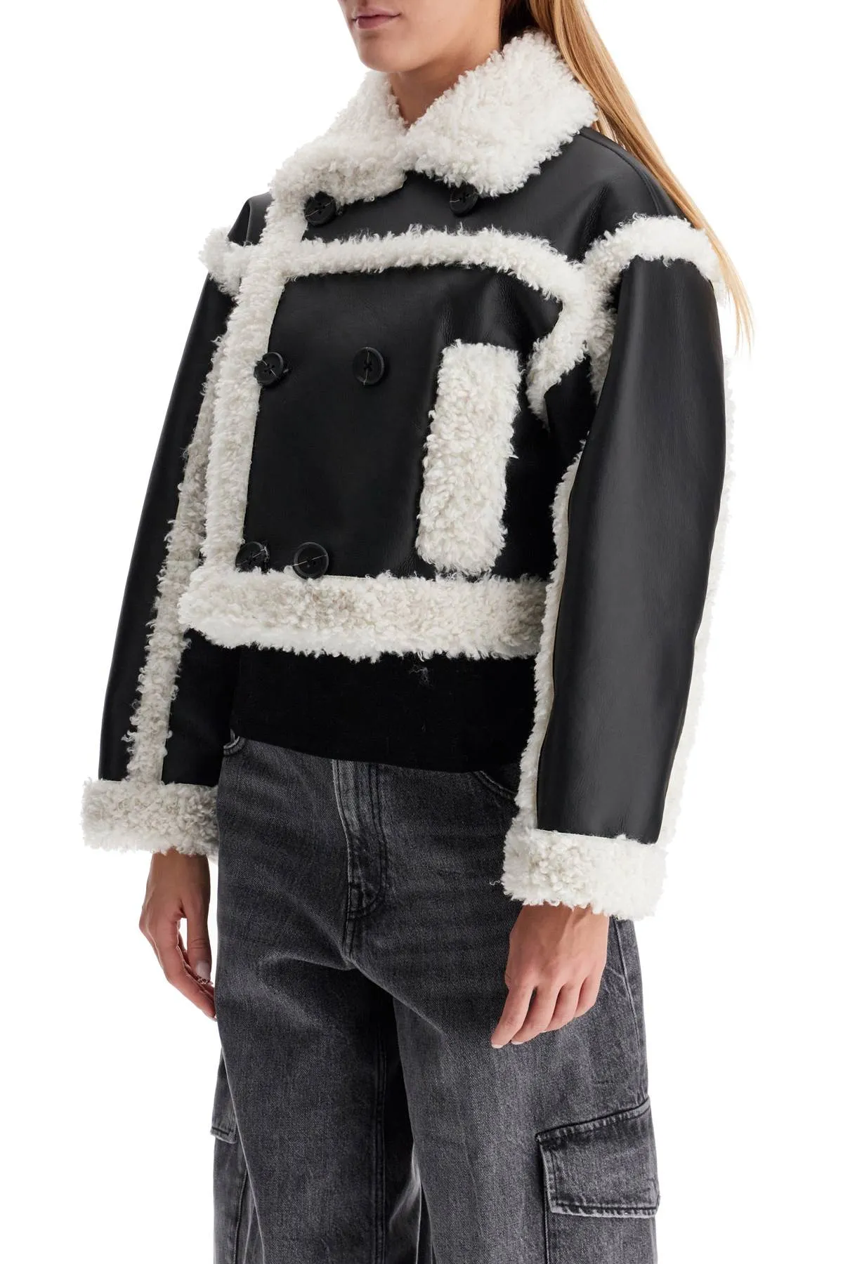 "cropped faux leather jacket kristy 61090 9010 BLACK/OFF WHITE