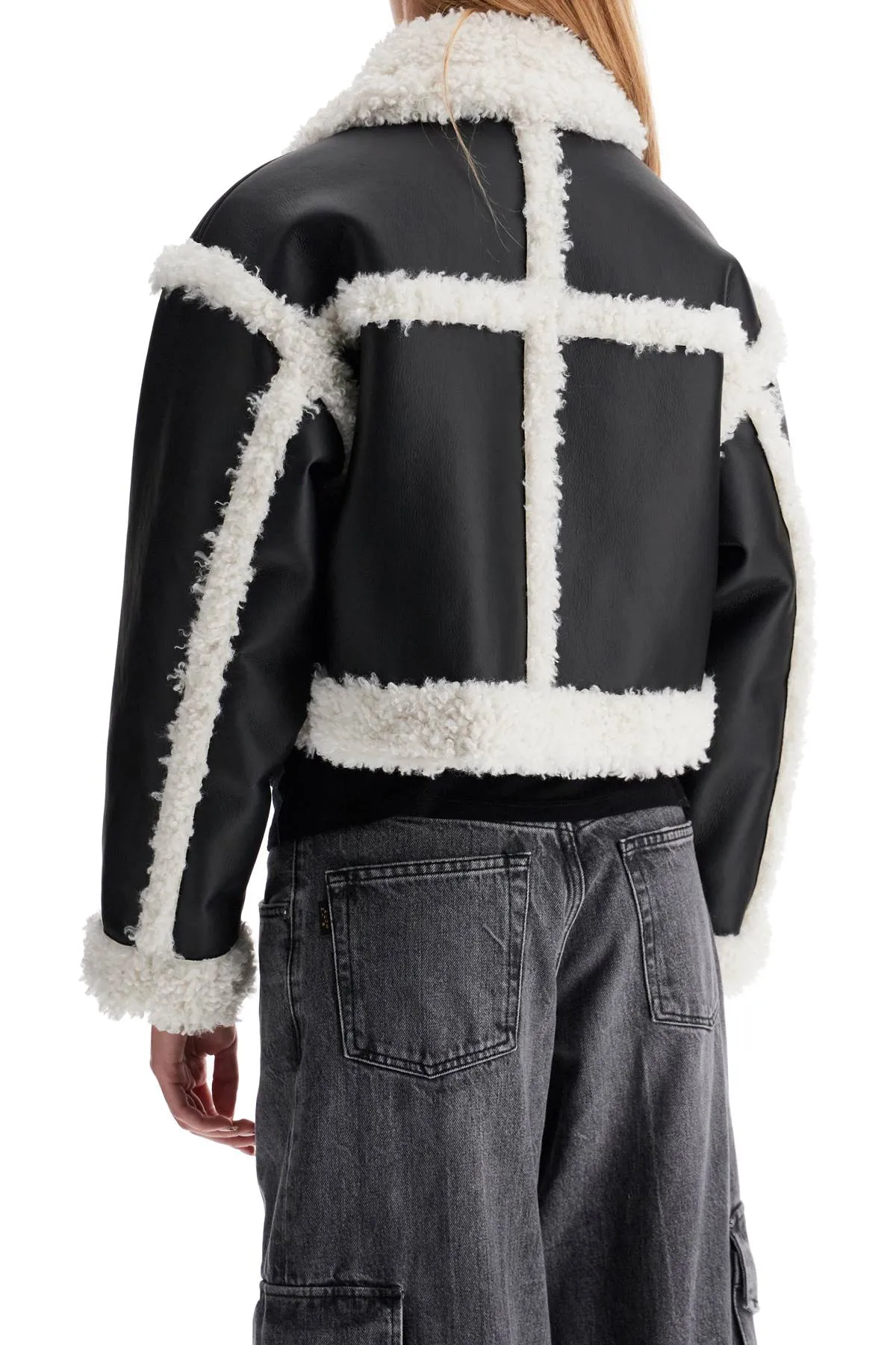 "cropped faux leather jacket kristy 61090 9010 BLACK/OFF WHITE