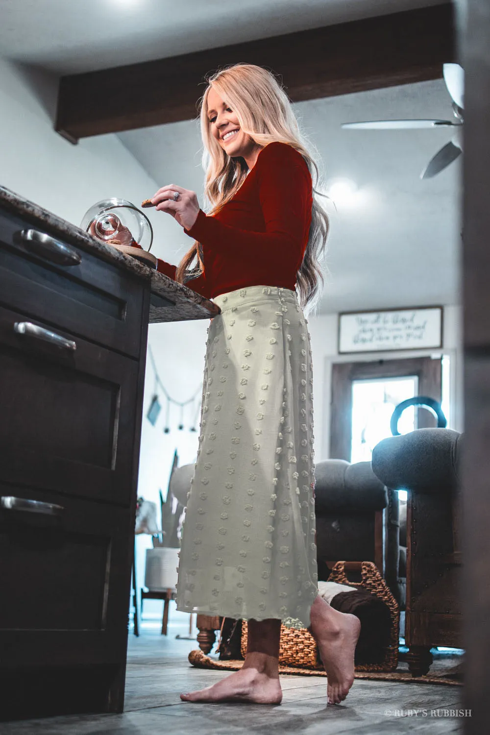 Rubies   Lace | Swiss Dot Champagne | Midi Skirt