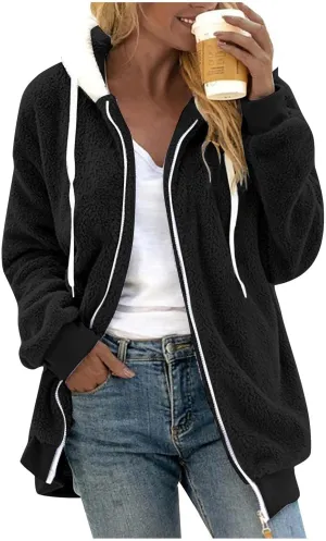 SGASY Women's Fleece Jackets & Coats 2024 Fall Long Sleeve Lightweight Knit Sweater Open Front Cardigans Outwear Coat