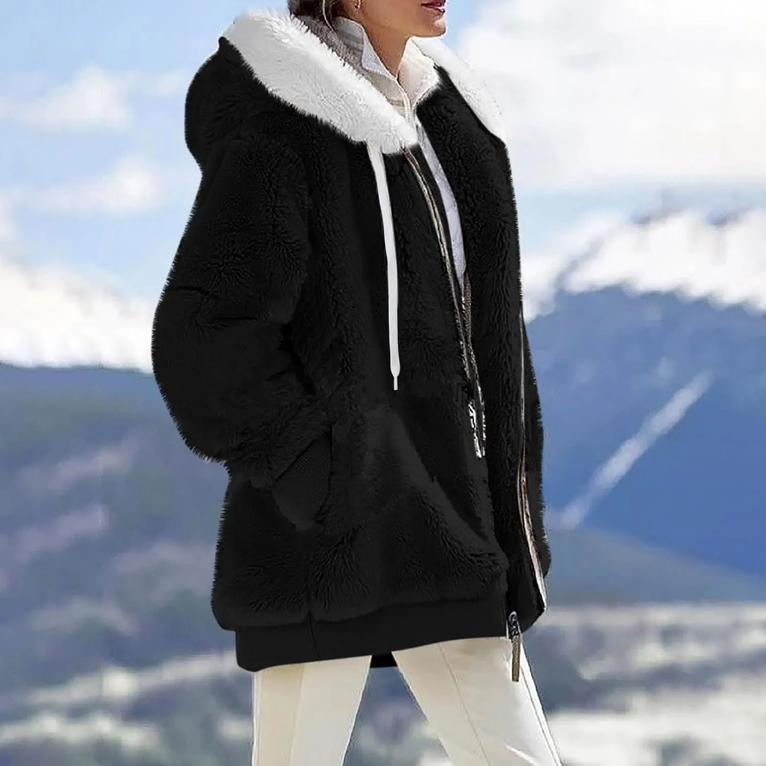 SGASY Women's Fleece Jackets & Coats 2024 Fall Long Sleeve Lightweight Knit Sweater Open Front Cardigans Outwear Coat