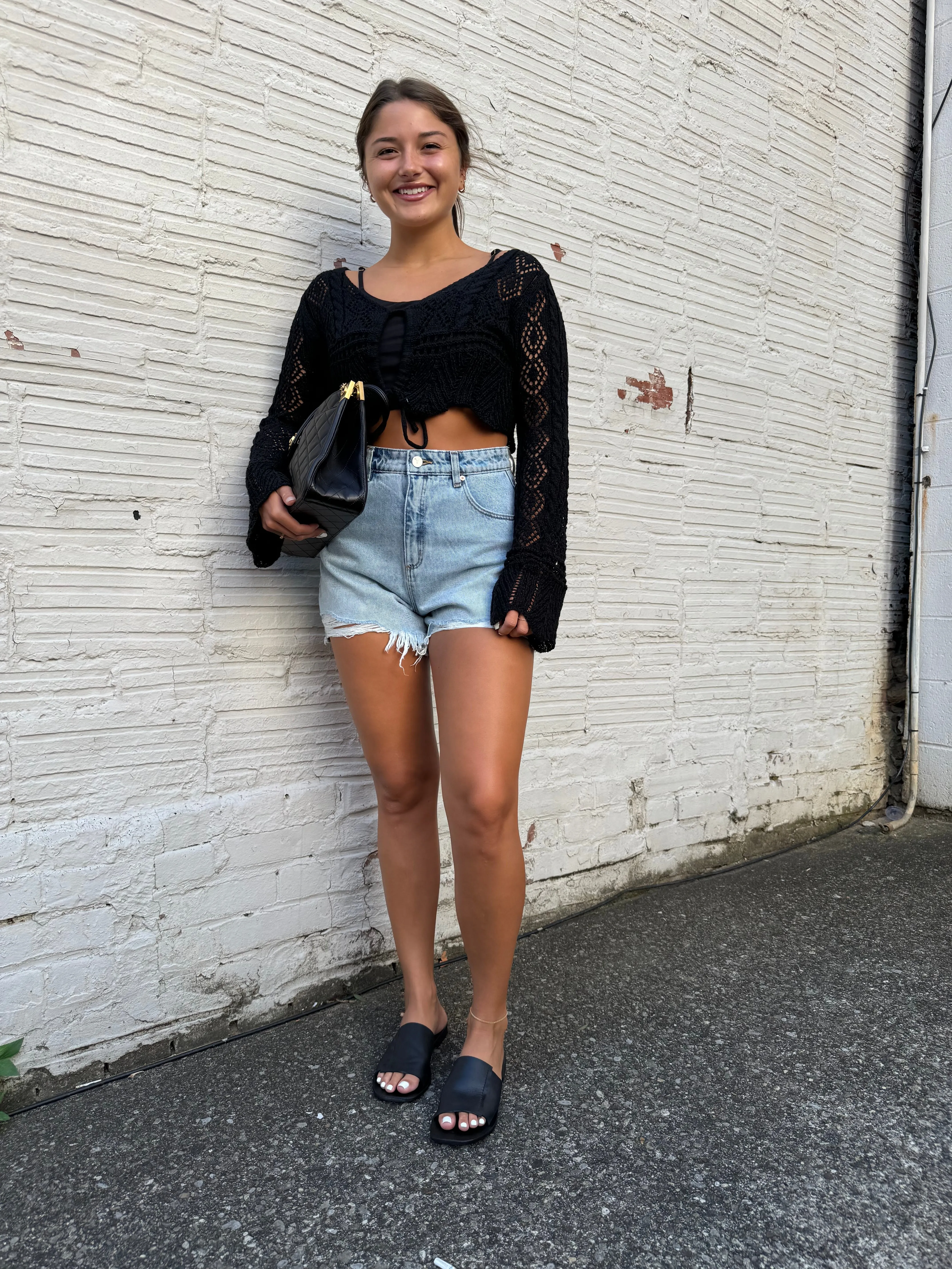 SOARING CROCHET SWEATER IN BLACK