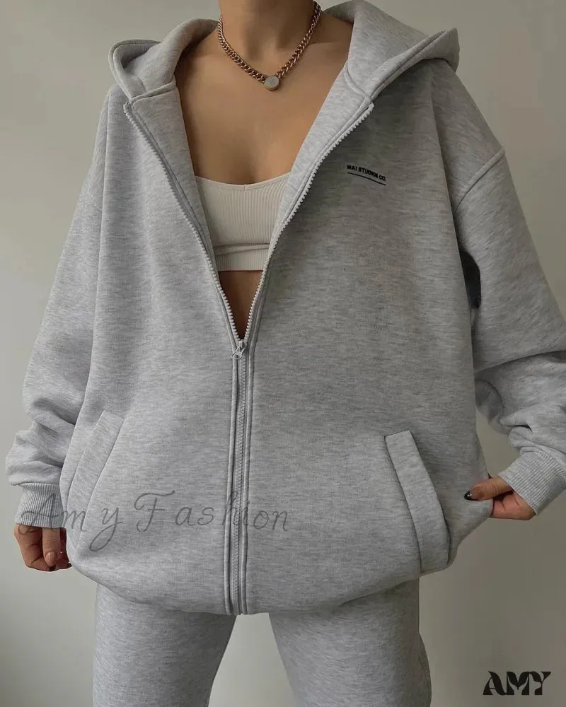 Solid Color Autumn Sportswear Hooded Oversized Pullover Hoodie