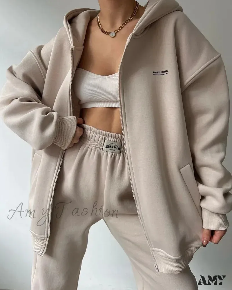 Solid Color Autumn Sportswear Hooded Oversized Pullover Hoodie