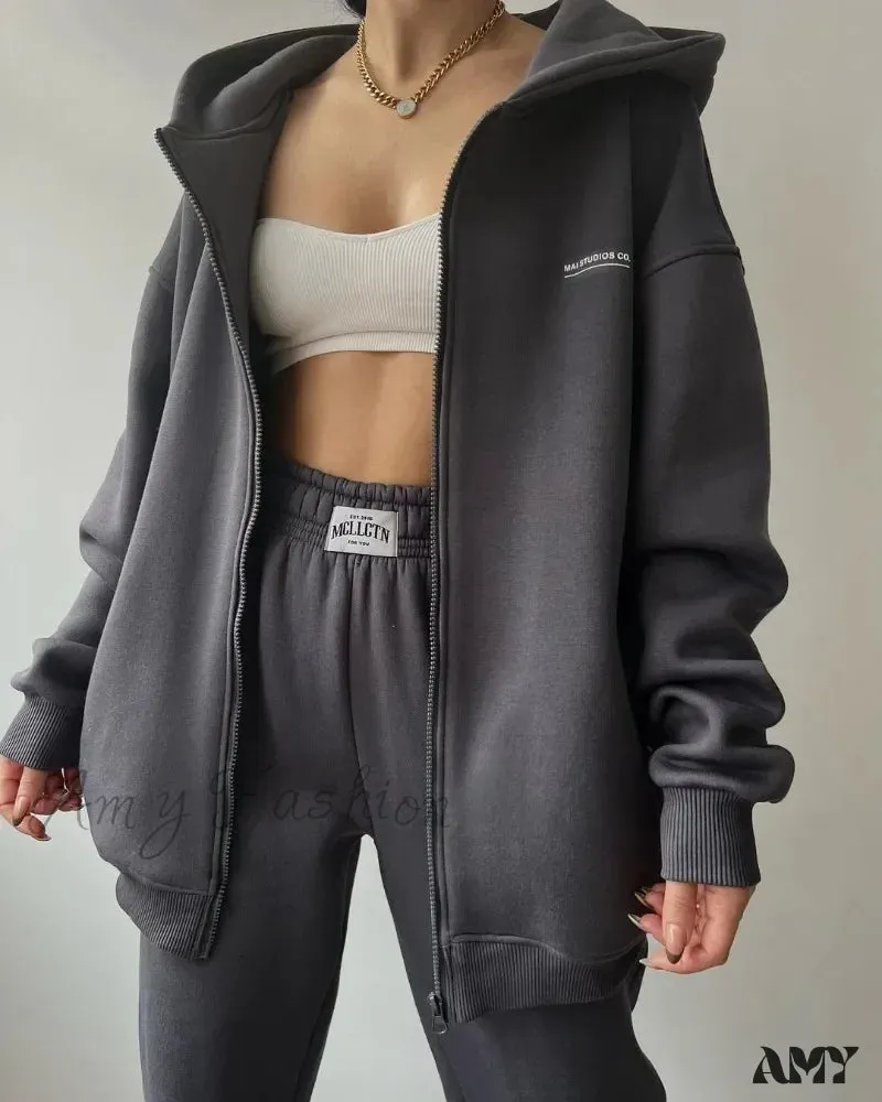 Solid Color Autumn Sportswear Hooded Oversized Pullover Hoodie
