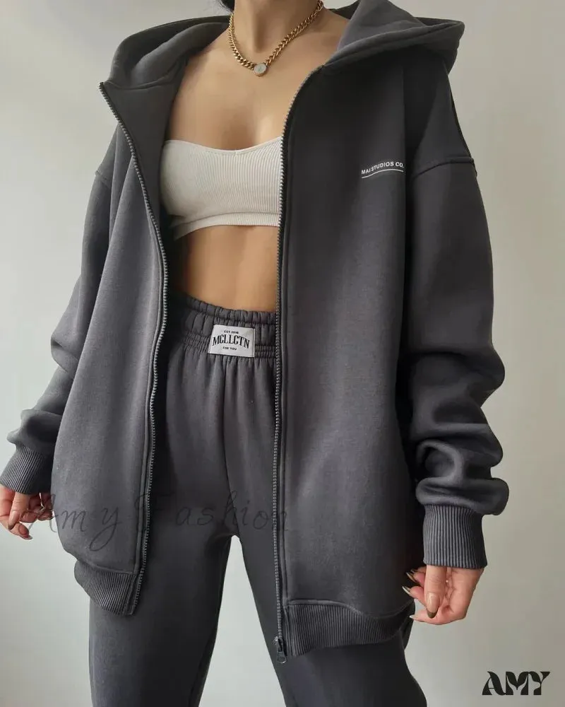Solid Color Autumn Sportswear Hooded Oversized Pullover Hoodie