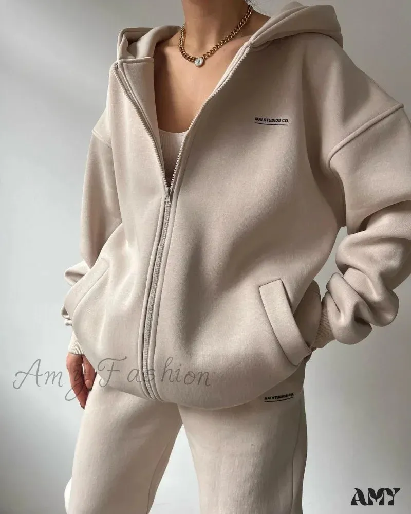 Solid Color Autumn Sportswear Hooded Oversized Pullover Hoodie