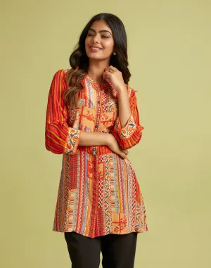 Summery Multi Hues Printed Crepe Tunic Top