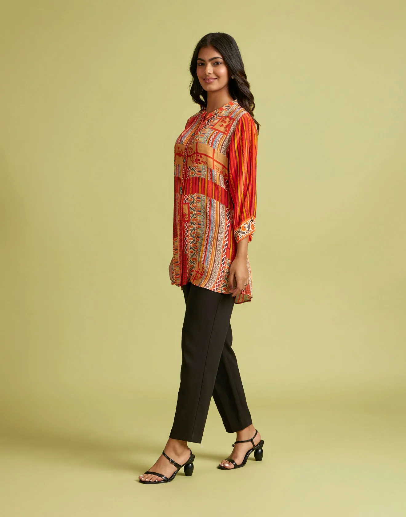 Summery Multi Hues Printed Crepe Tunic Top