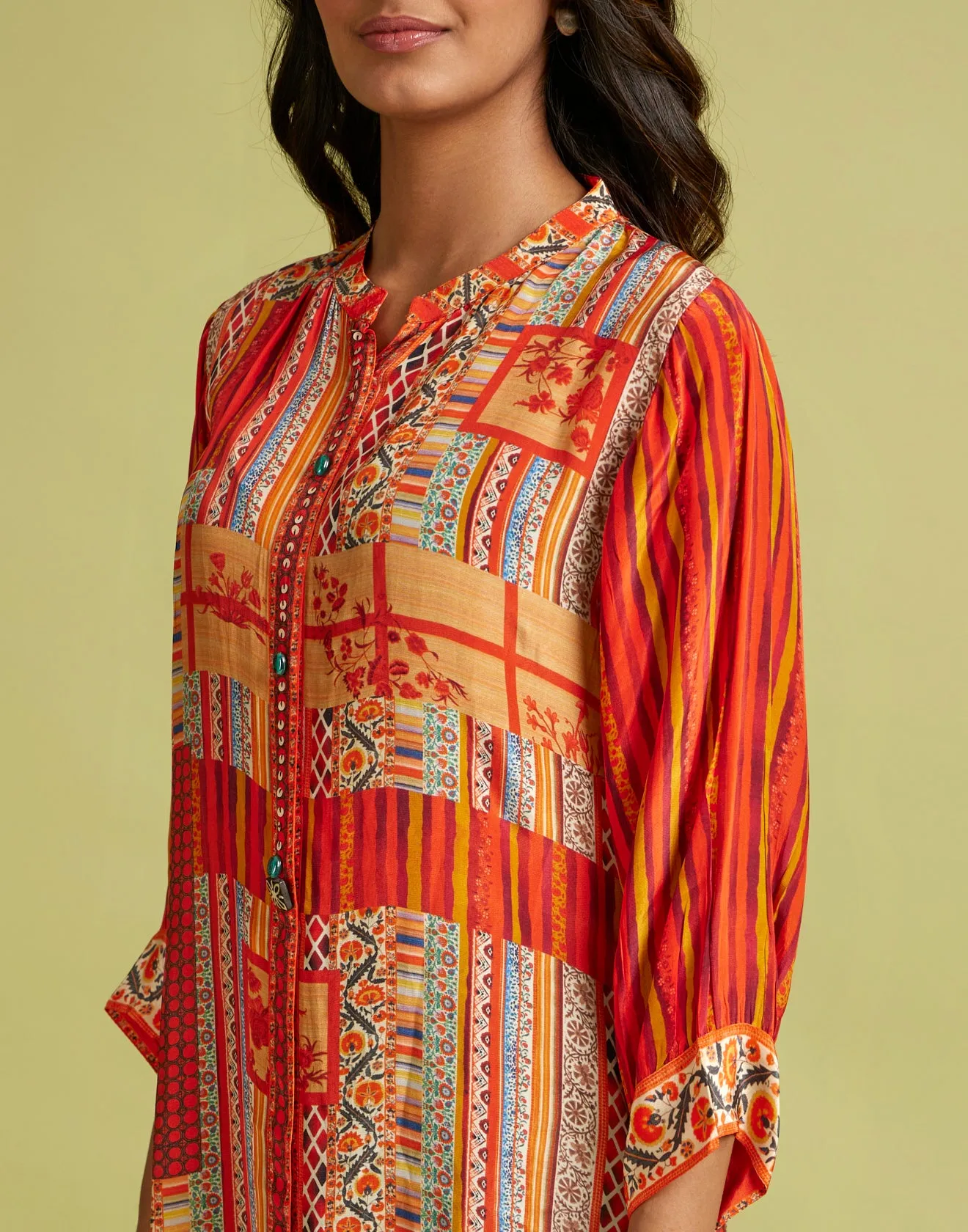 Summery Multi Hues Printed Crepe Tunic Top