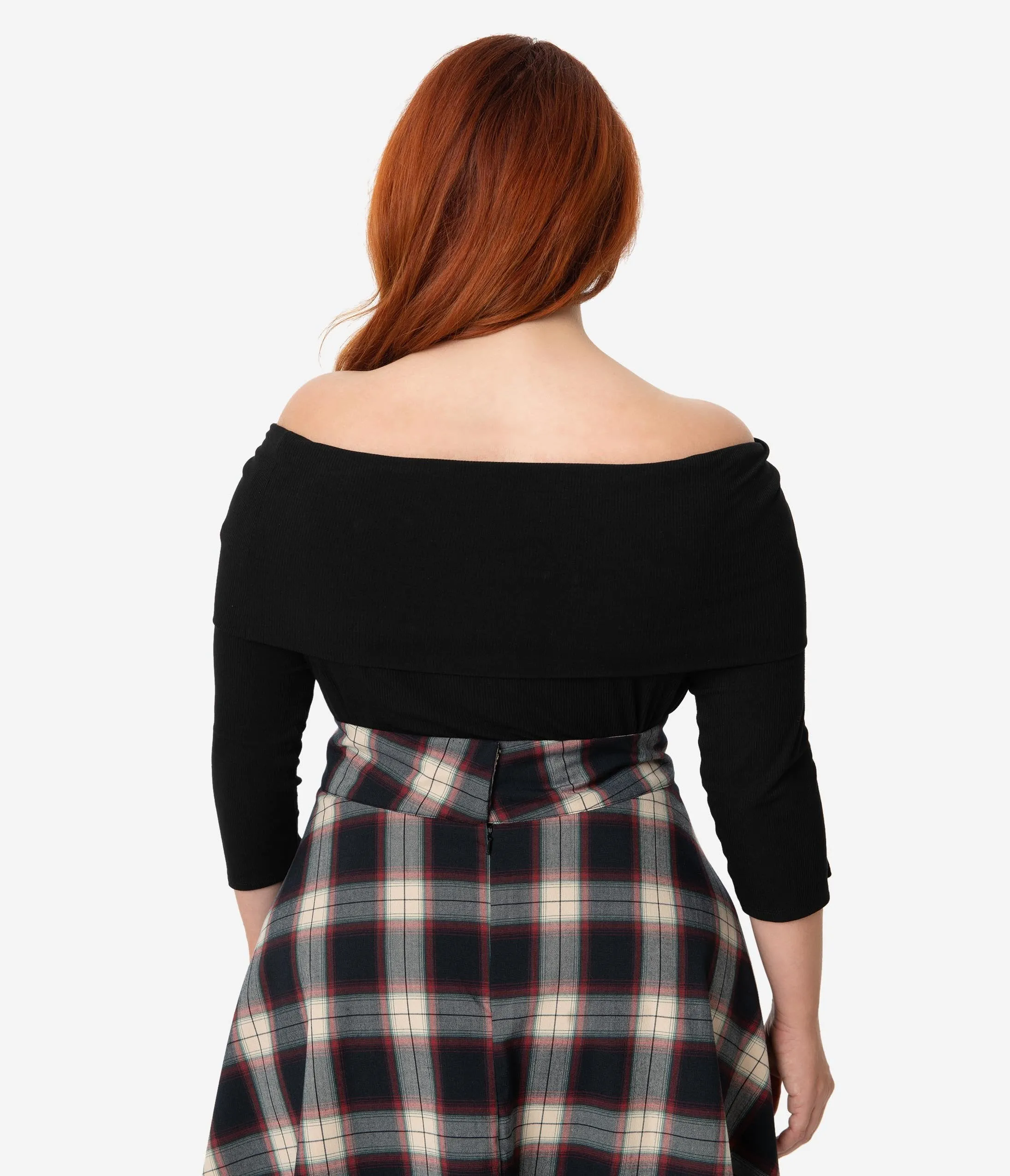 Unique Vintage Plus Size Black Ribbed Knit Off Shoulder Cowl Sleeved Nina Top