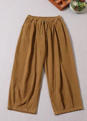 Unique Yellow Cinched Patchwork Cotton Pants Spring